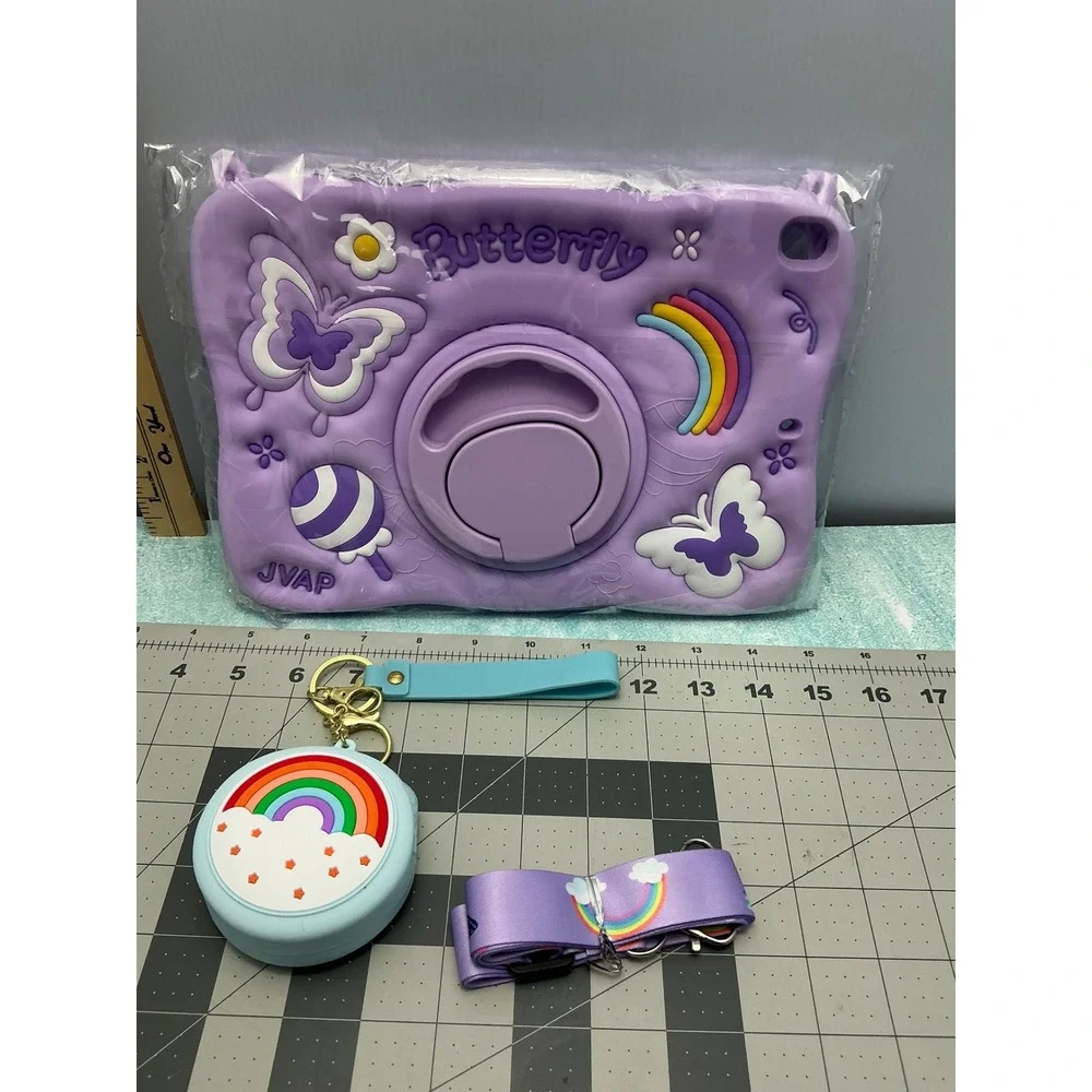 Beszeith Purple Butterfly Rainbow iPad Case 10.2 10.5 with Strap & Coin Purse‎